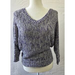 Jessica Simpson Woman's Grey Purple with silver accents V-Neck Sweater Size M